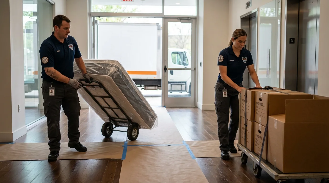 Professional apartment movers loading elevator in Cairo, IL